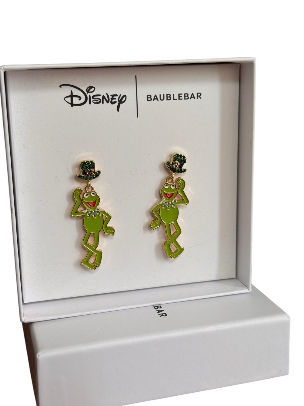 Disney BaubleBar Kermit the Frog Drop Earrings with Glitter Top Hats